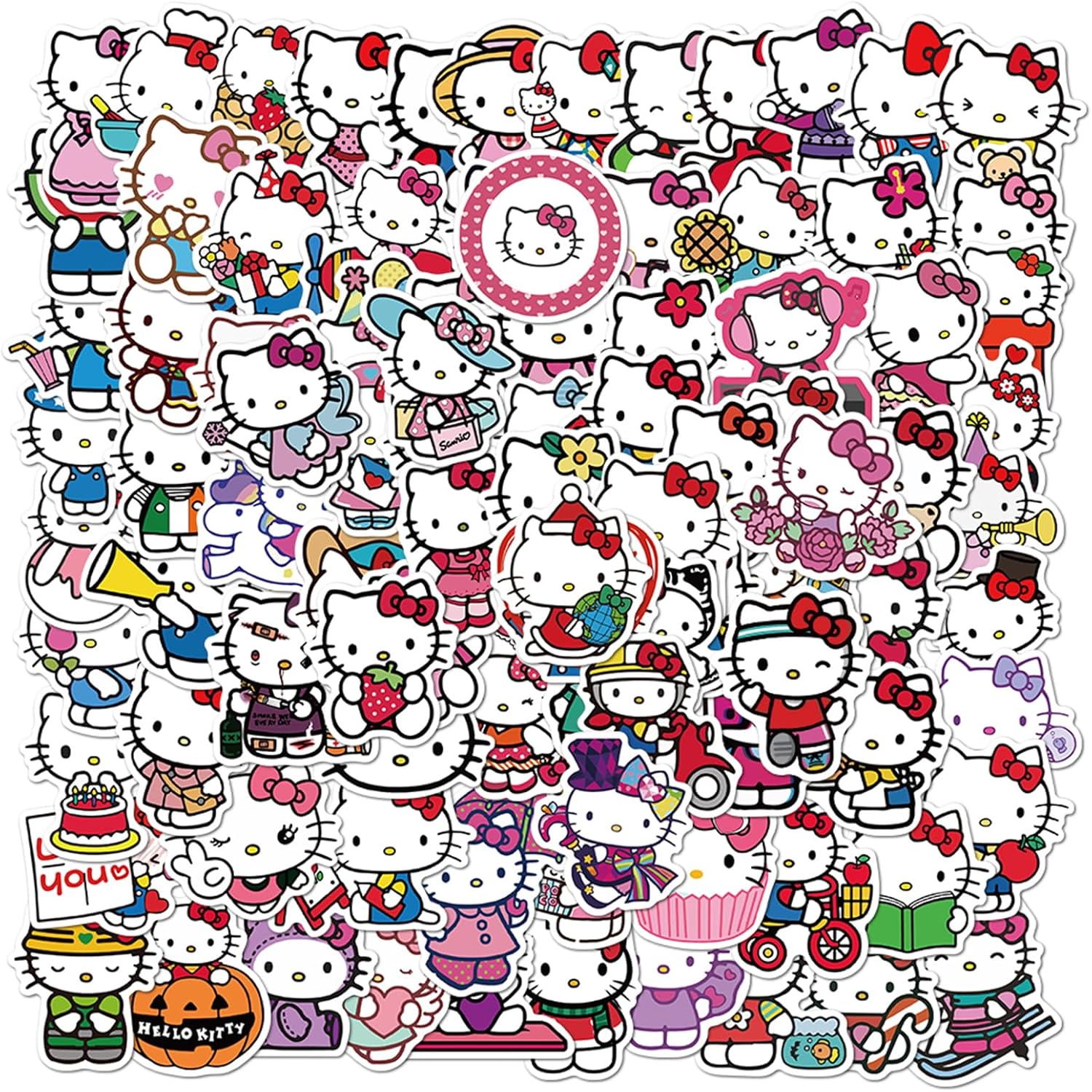 100pcs Kawaii Hellokitty Stickers for Traverl Case, Cute Sanrio Cartoon Stickers for Teen Kids Girls, Vinyl Graffiti Decal for Laptop Water Bottle Bike Guitar Luggage Phone Computer Skateboard