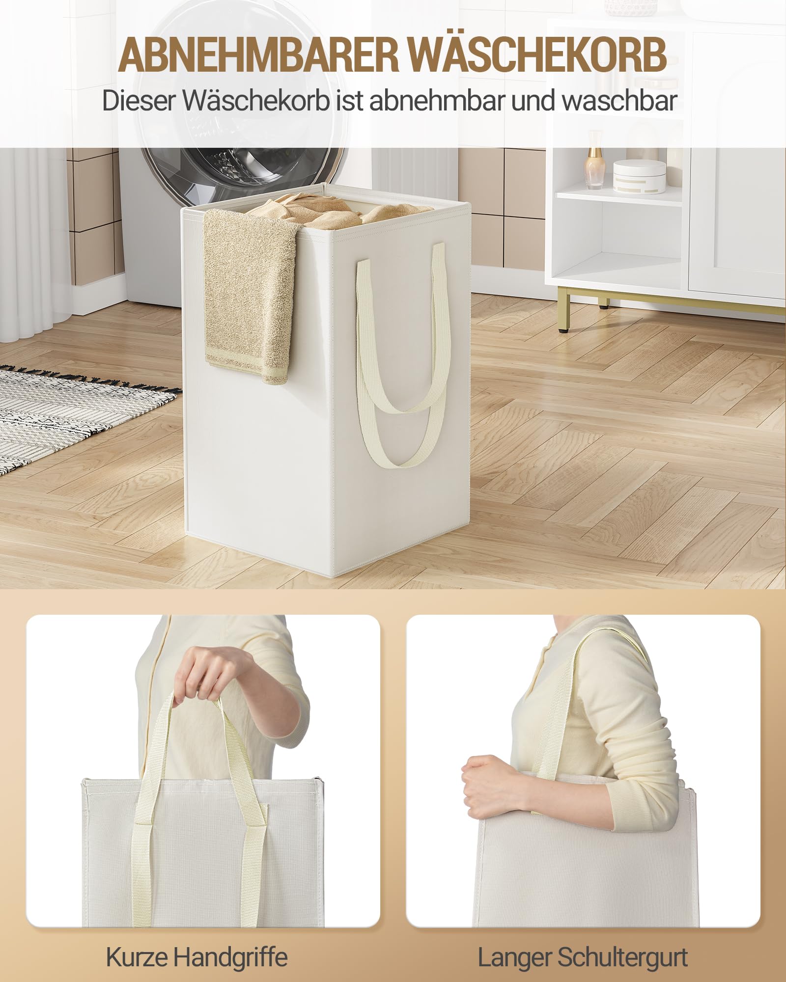 Hzuaneri Badezimmerschrank mit Wäschekorb, Wäscheschrank mit Schublade und offenem Stauraum, Badschrank mit Wäschesammler für Bad, Waschküche, 40 x 40 x 174 cm, Weiß BC43013X