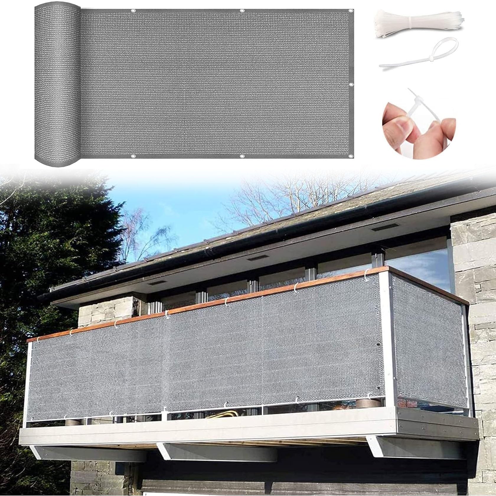 Frangivisto Balcono Schermi Divisori e Protettivi 145 x 550 cm Protezione Della Privacy Telo Frangivista Balcone Ringhiera con Fascetta per Balconi Recinzioni, Grigio