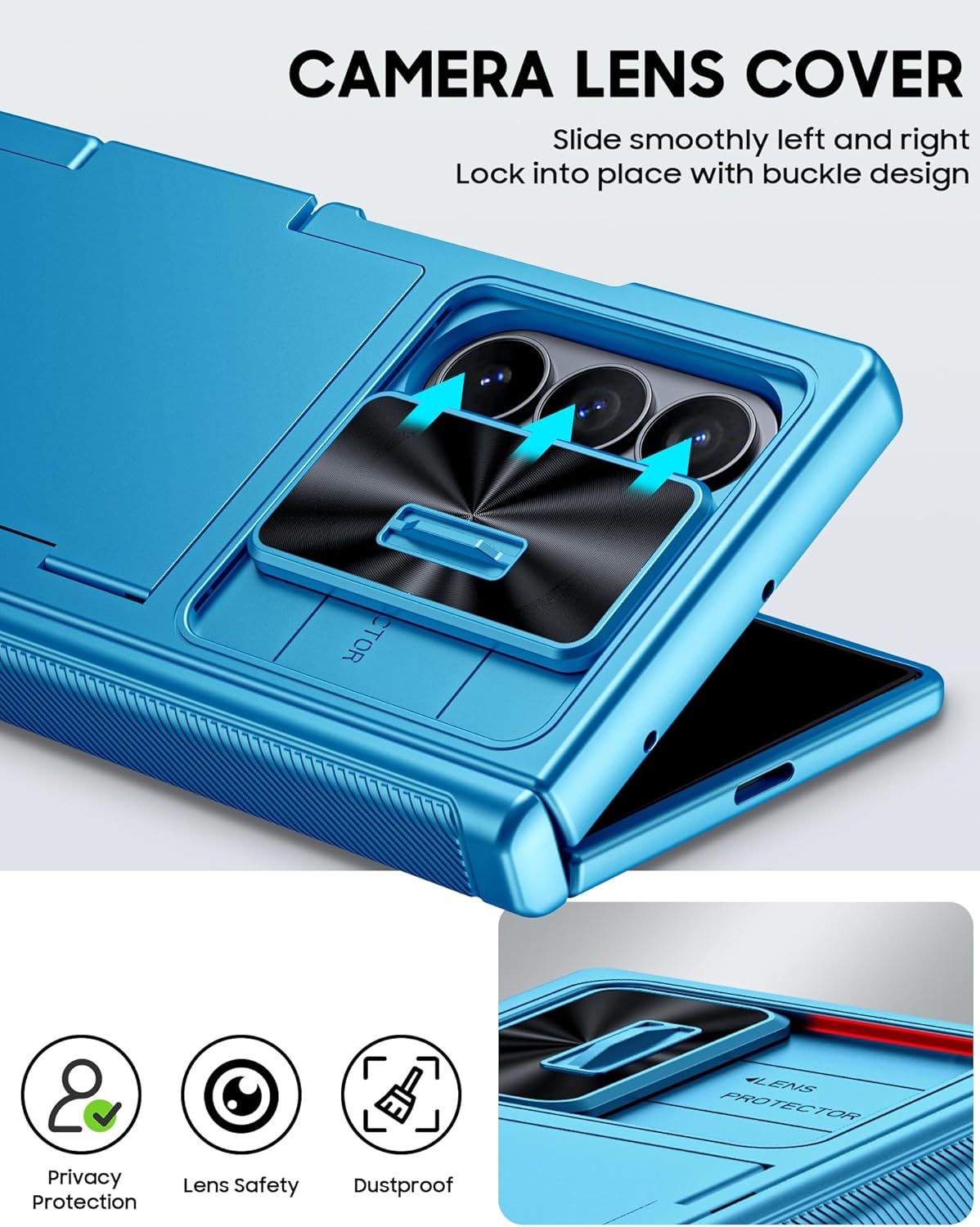 Vizvera for Galaxy Z Fold 7 Case Wallet,RFID Cards Holder [Privacy Screen Protector][Camera Cover] Shockproof Silicone Protective Phone Case for Z Fold 7 2025-Lake Blue