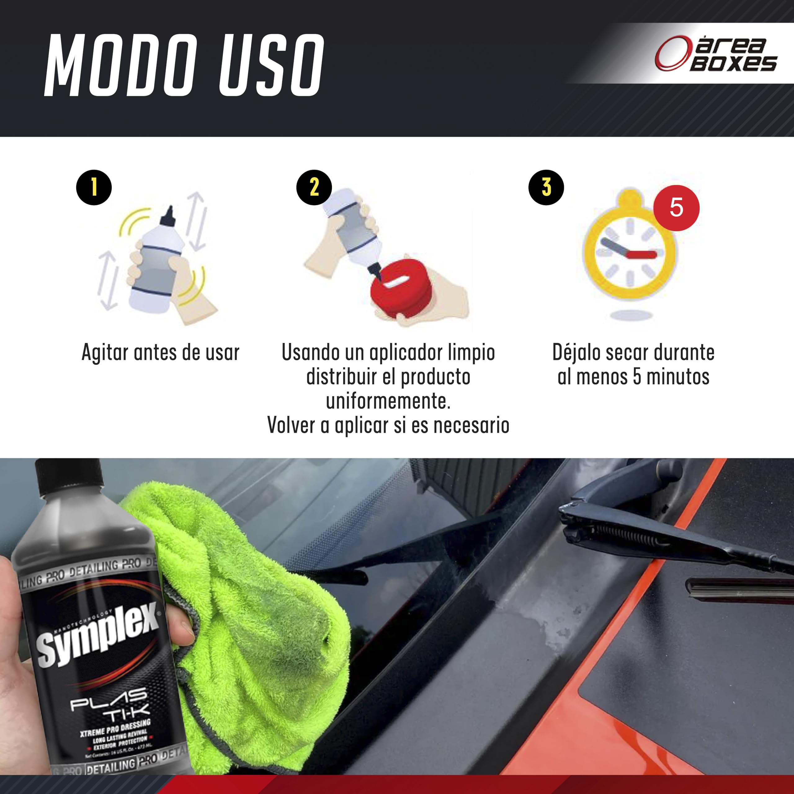 Idratante per plastica esterna per auto [Symplex Plasti-K] senza grasso. Protezione UV e finitura satinata. Rinnovatore resistente all'acqua e alla pioggia | Detailing professionale (PLASTI-K, 948 ml)