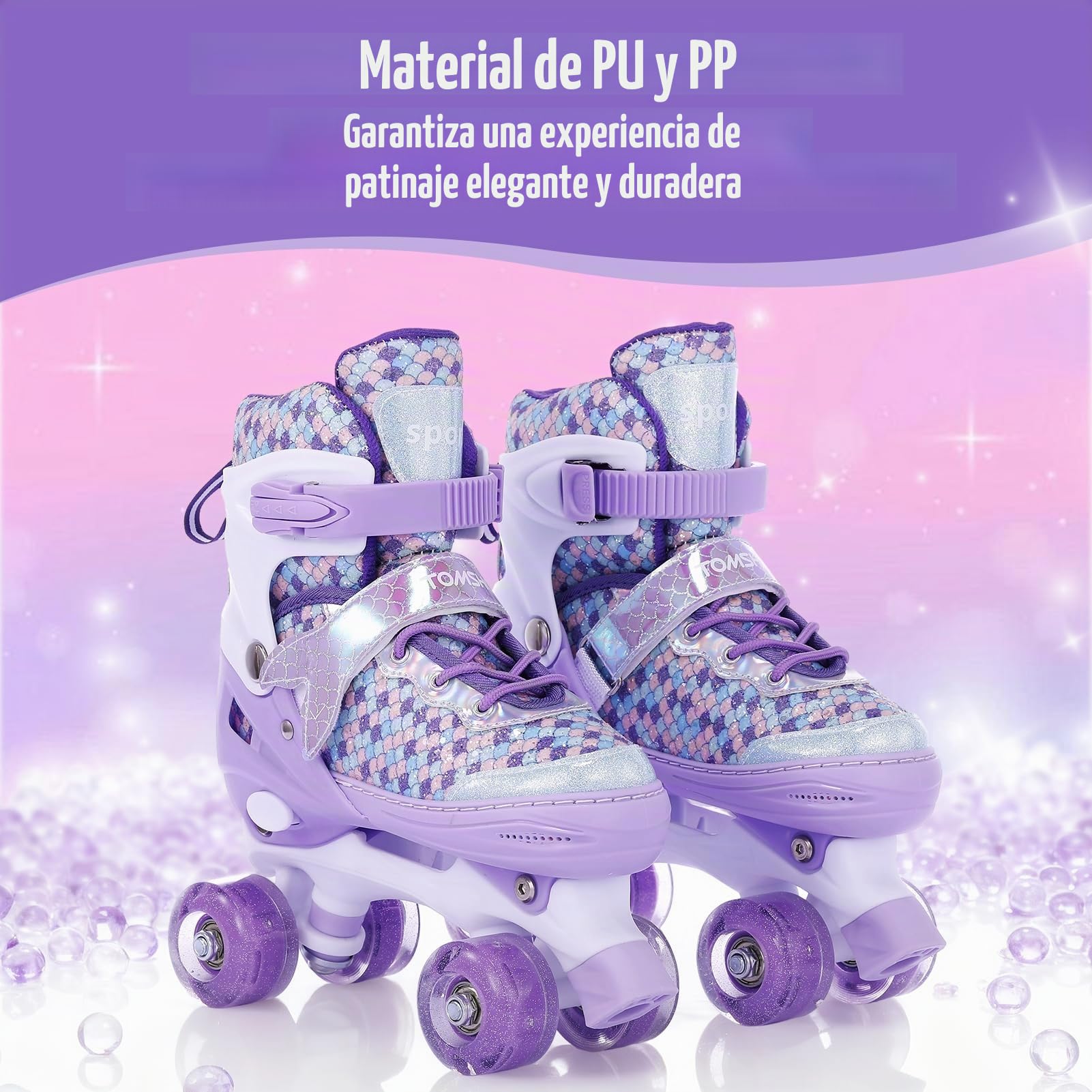 TOMSHOO Patines 4 Ruedas Niña Niño, Patines Niña Tallas Ajustables, Patines en Paralelo con LED Iluminación, Confortables et Respirants para Niñas y Niños Principiantes