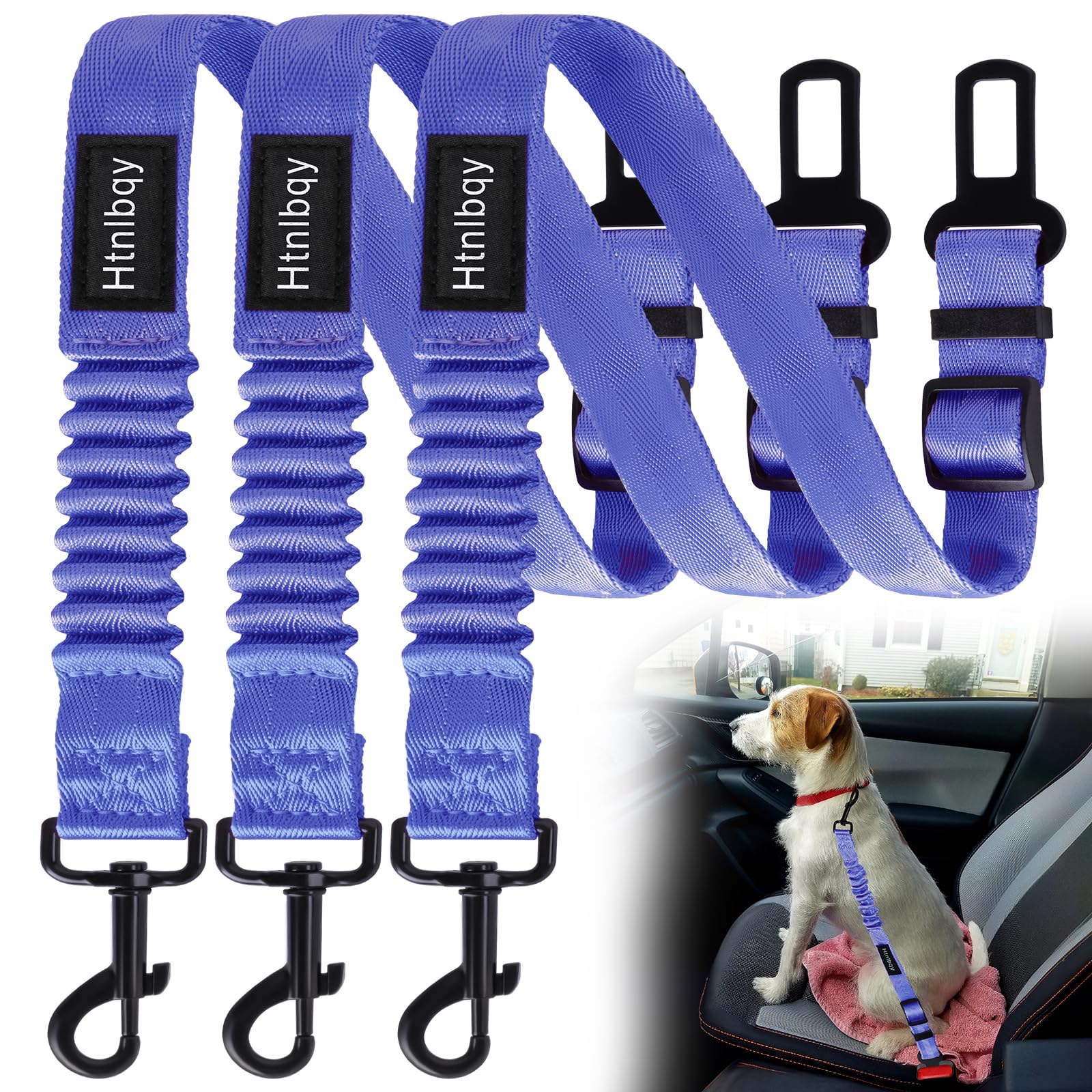 3 Pack Thickened Dog Seat Belt, Set Retractable Dog Car Adjustable Seatbelts for Vehicle Nylon Pet Safety Heavy Duty & Elastic & Durable Car Harness