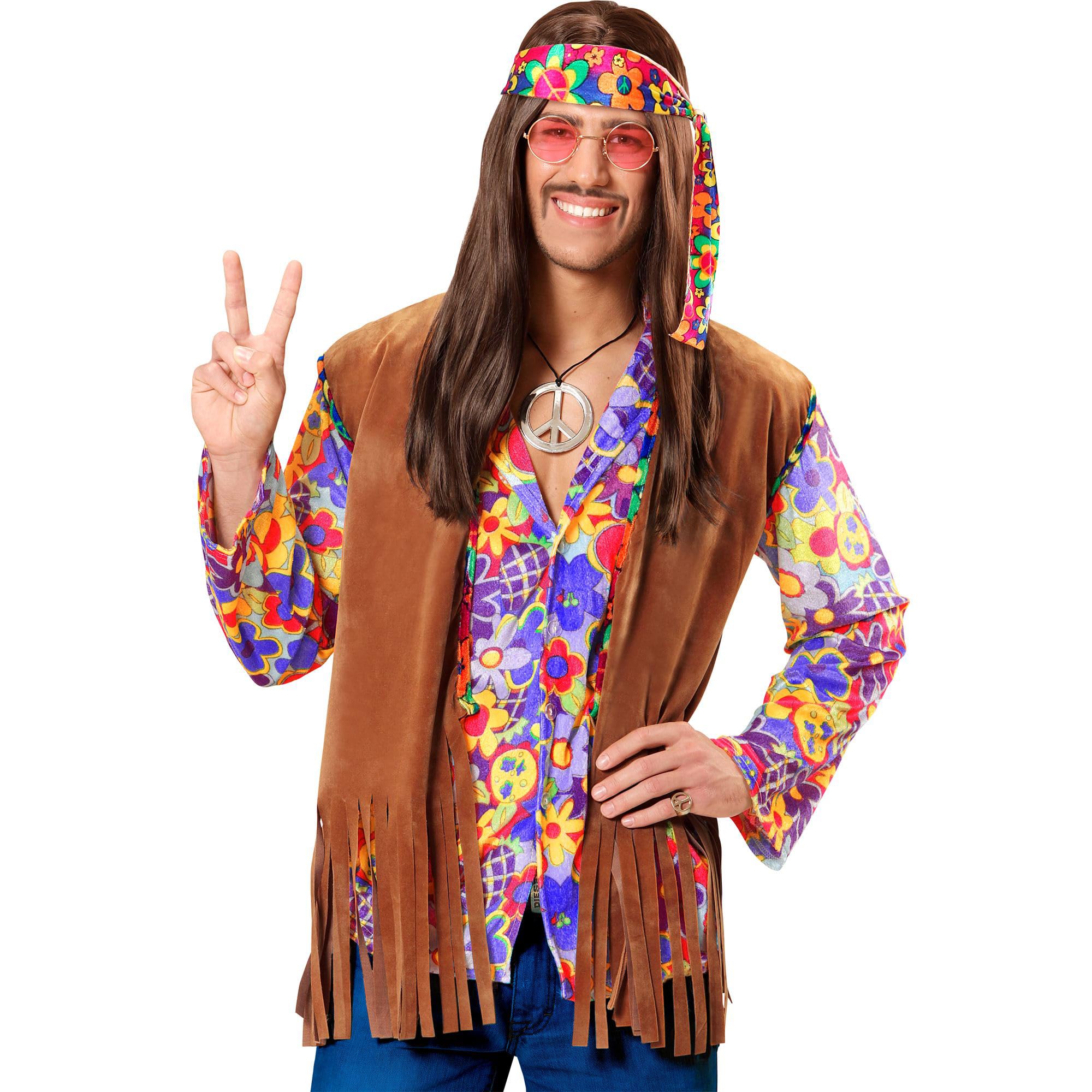 W WIDMANN MILANO Party Fashion - Costume Hippie, gilet avec bandeau, déguisement des années 60 pour hommes