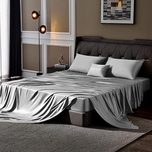 Sábanas de bambú de viscosa California King, juego de sábanas refrescantes suaves de lujo, juego de sábanas transpirables orgánicas California King,