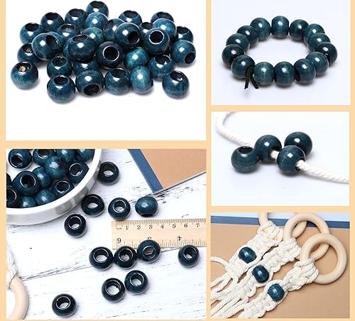 Miniatura 3 de Cuentas de madera de macramé de 0.78 pulgadas con agujero grande de 0.39 pulgadas (0.394 in), cuentas de macramé de madera redondas espaciadoras