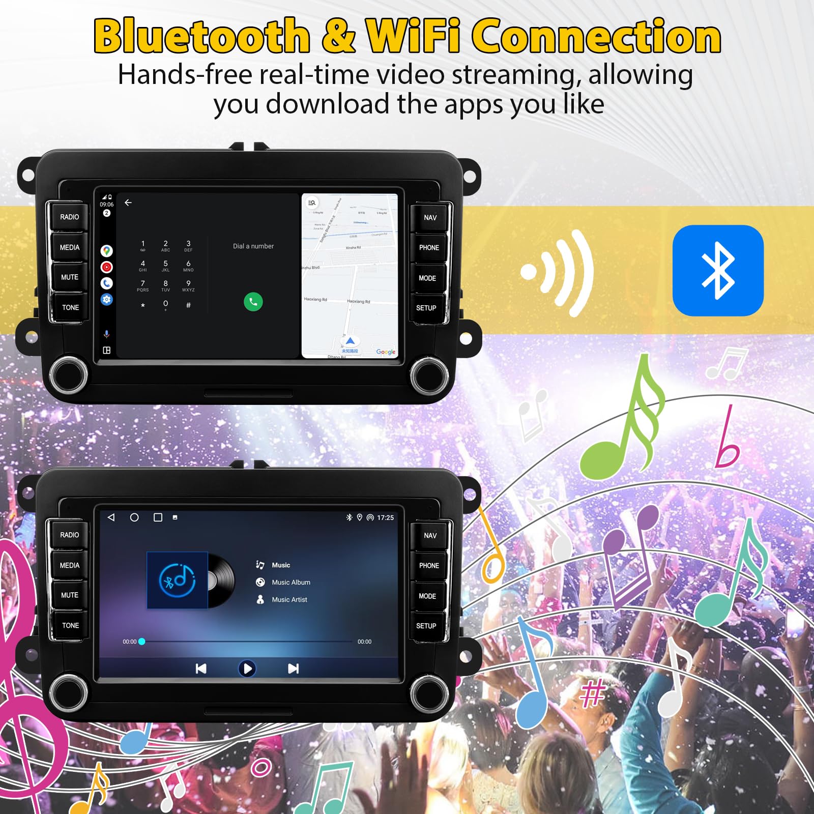 Radio Samochodowe z Bezprzewodowym Carplay Android Auto dla Volkswagen Beetle Tiguan Passat Golf Polo Jetta Seat Skoda, Android 13 7-calowy ekran Dotykowy Jednostka Glówna z GPS WiFi Bluetooth FM