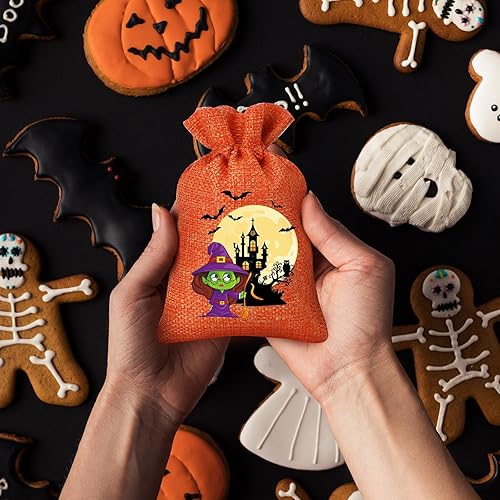 Miniatura 7 de Abbylike 50 bolsas de arpillera de Halloween de 4 x 6 pulgadas, bolsas de regalo de arpillera de Halloween, mini bolsas con cordón, bolsas de regalo