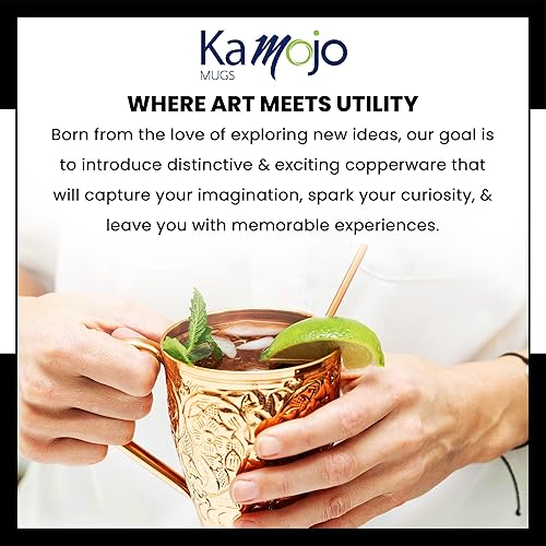 Miniatura 9 de Kamojo Moscow Mule - Juego de 4 tazas de cobre puro hechas a mano con relieve 4 pajitaspalitos de revuelto juego de regalo de 20 libros electrónicos