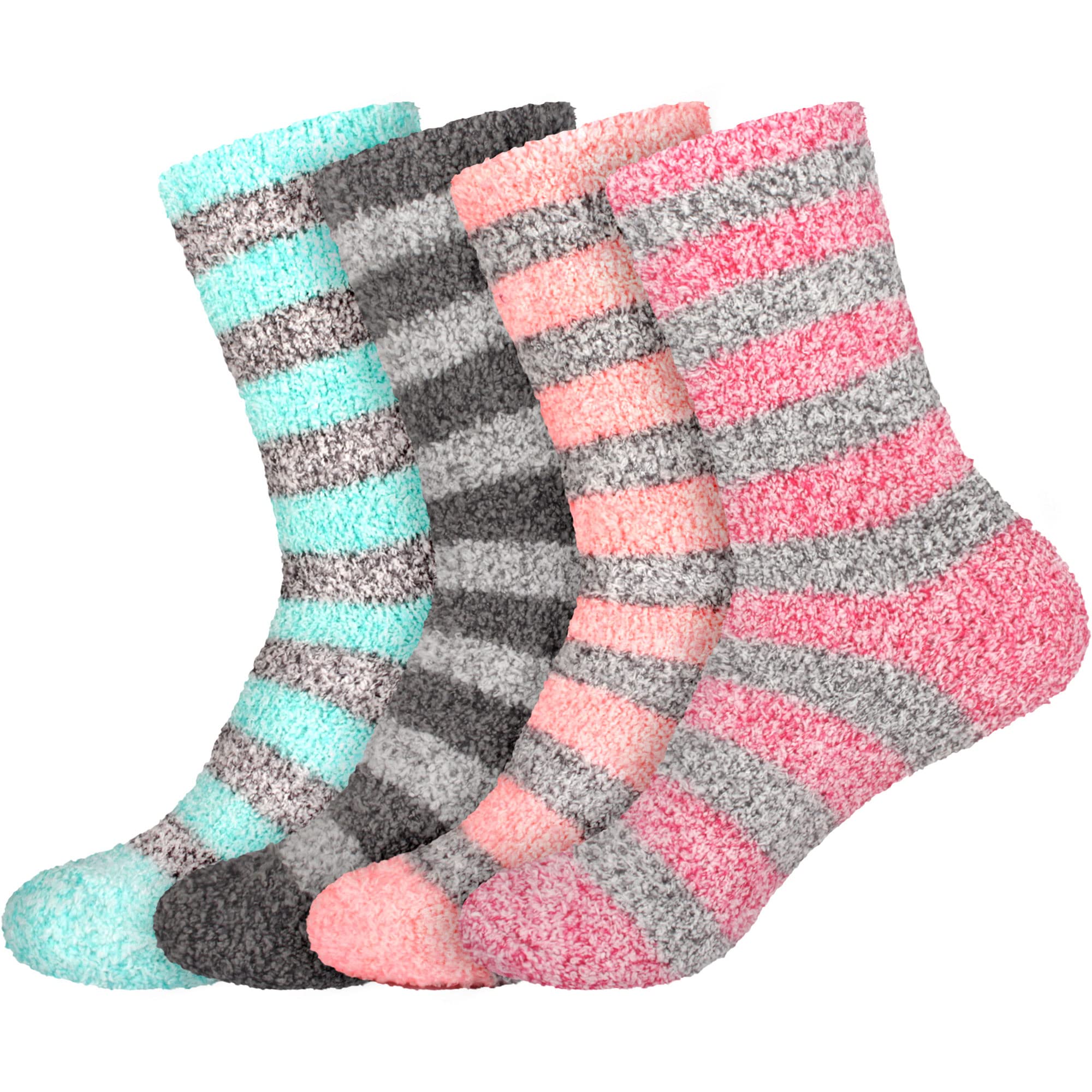 BambooMN Women's Soft Fuzzy Warm Cozy Striped Solid Socks - 4 Pair Value Packs