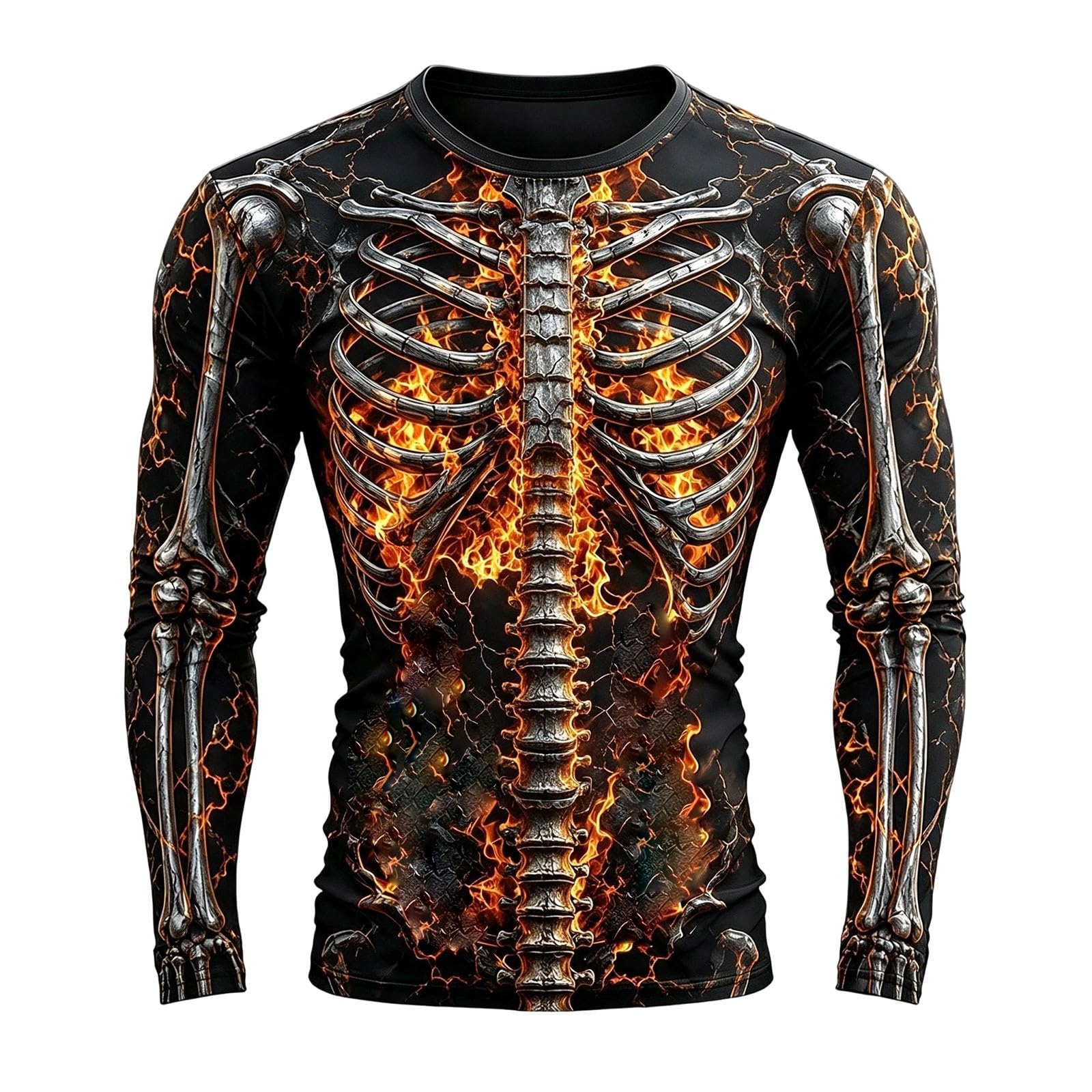 Mens Halloween Skeleton Shirts Crew Neck Long Sleeve 3D Print Graphic T Shirt Novelty Holiday Party Costumes Funny Pullover Z06-Orange 3XL โ image 1