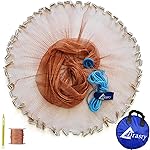 Drasry Saltwater American Fishing Cast Net 3/8inch Mesh Size for Bait Shrimp Trap Fish Heavy Duty Sinkers Throw Net 3FT to 1210FT Radius Tire Lines 5FT Radius