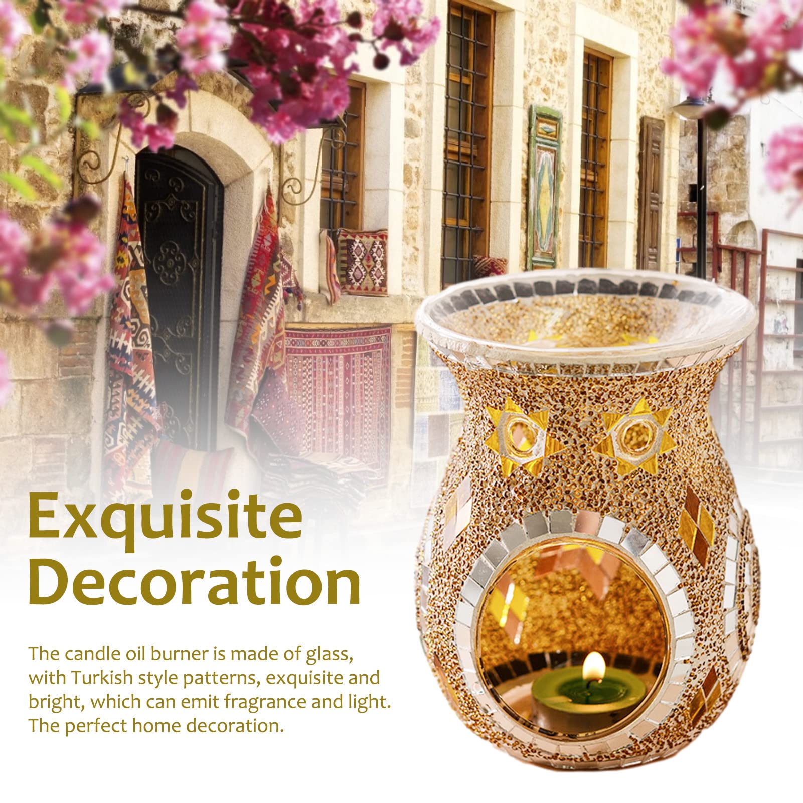 Oil Burner for Scented Oil - Vintage Stained Glass Wax Melt Burner, Turkish Style Oil Warmer - Tealight Candle Holder Burners, Aroma Diffuser for Home Table Decoration KOT-us