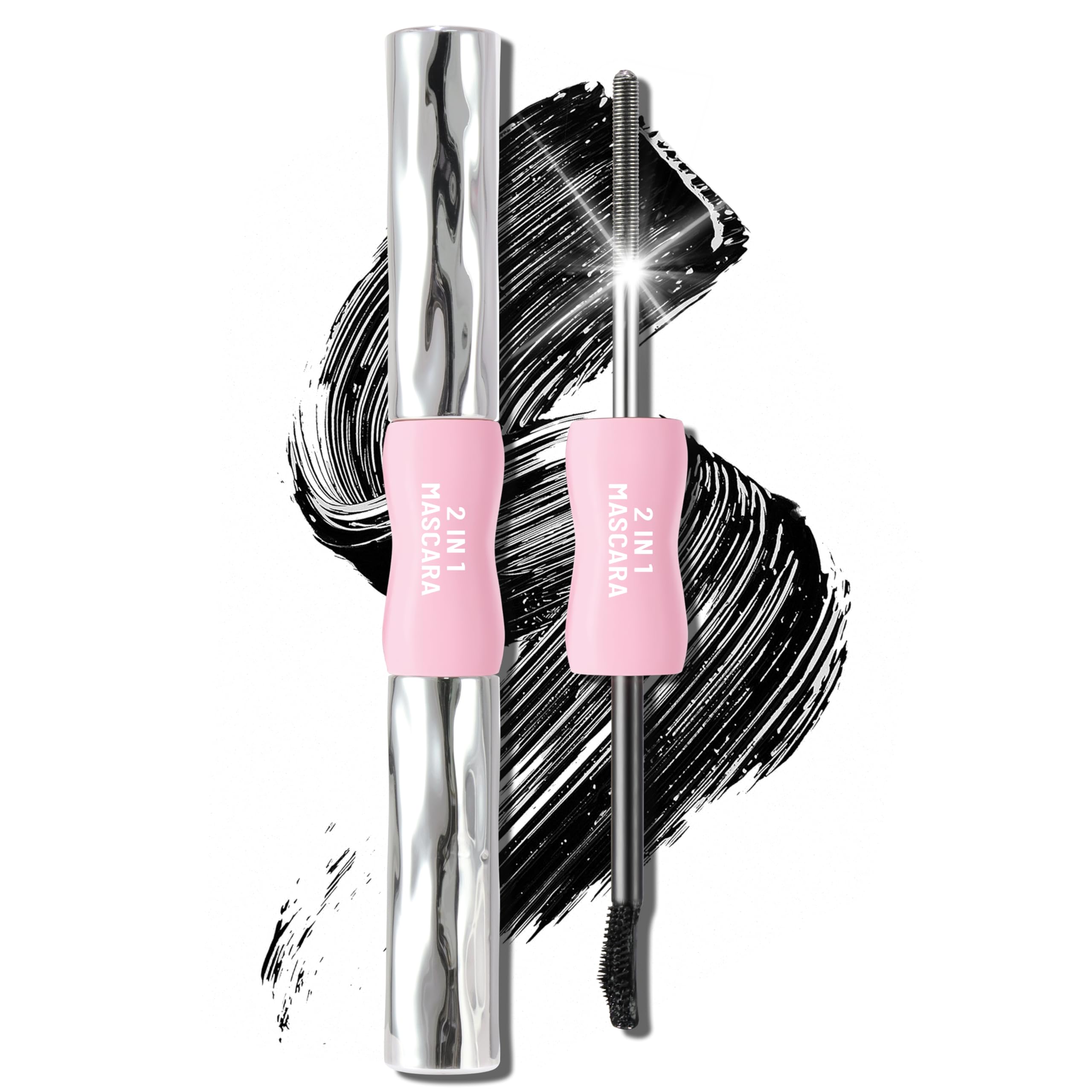 HOSAILY Dual-Ended Iron Wand Mascara, Waterproof, Volumizing and Lengthening, Long Lasting, Smudge-Proof, Clump-Free, Black Metal Wand Mascara Makeup for Women