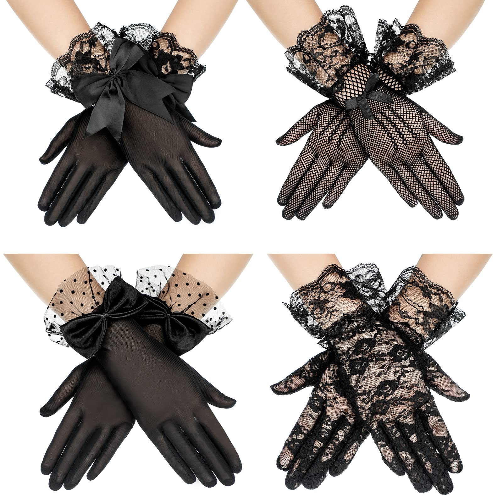 Geyoga 4 Pairs Lace Gloves Women Tea Party Gloves