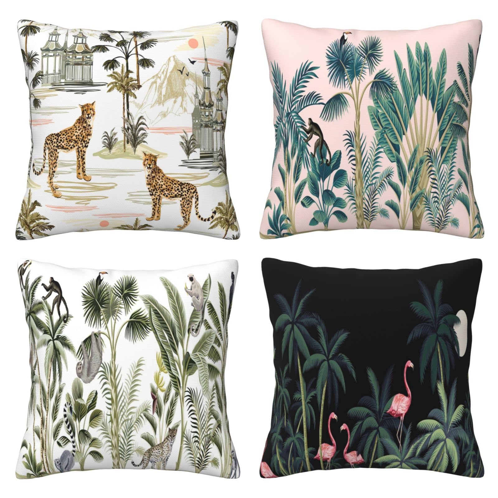 Fundas de Cojines Juego de 4 75x75cm Funda Cojin Felpa Corto Plantas Cojines Decoracion Animal Fundas de Cojín Cuadradas Impresión Doble Cara con Cremallera Oculta,para Sofá Decoración Hogar30x30in