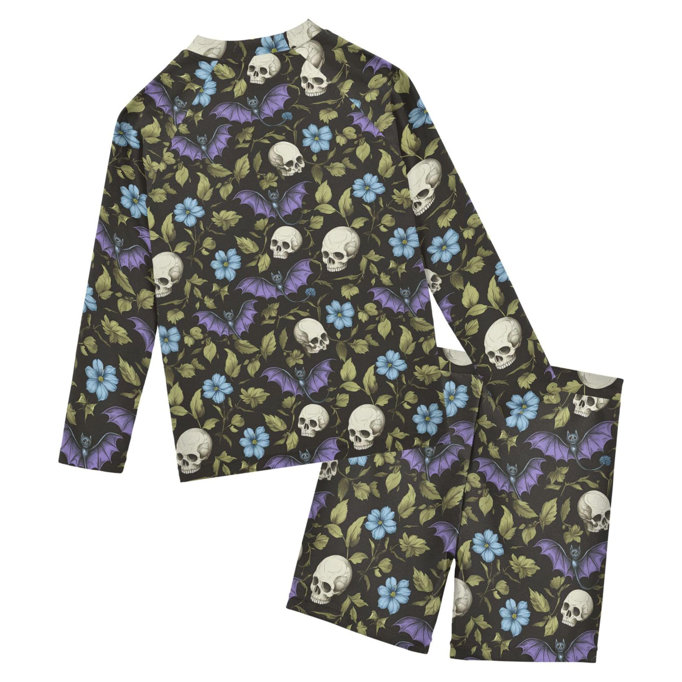 Skull Bat Flower Toddlers and Baby Boys' Swimsuit Trunk and Rashguard Set B0404415