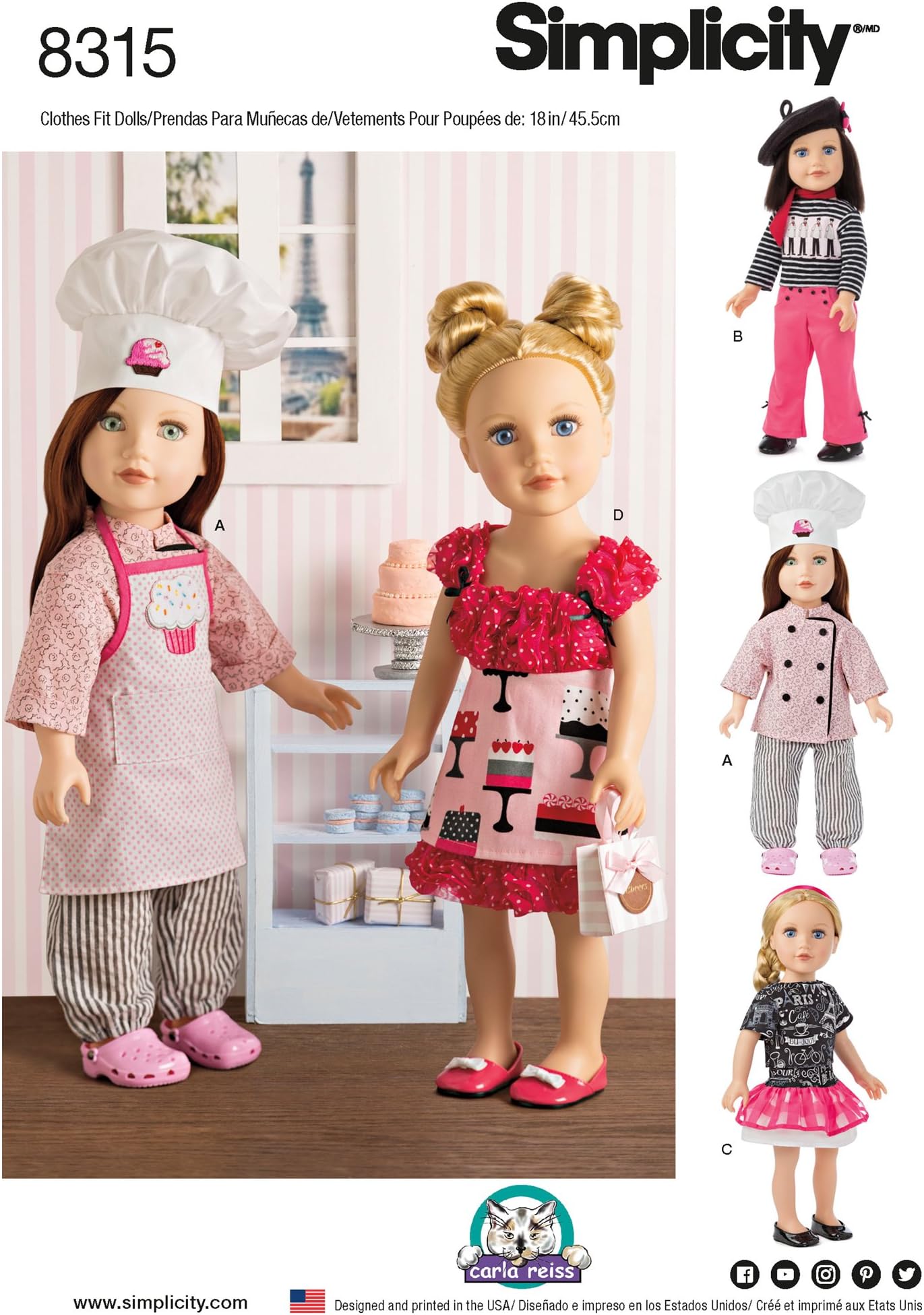 SimplicityChef 18" Doll Clothes Sewing Patterns by Carla Reiss, One Size