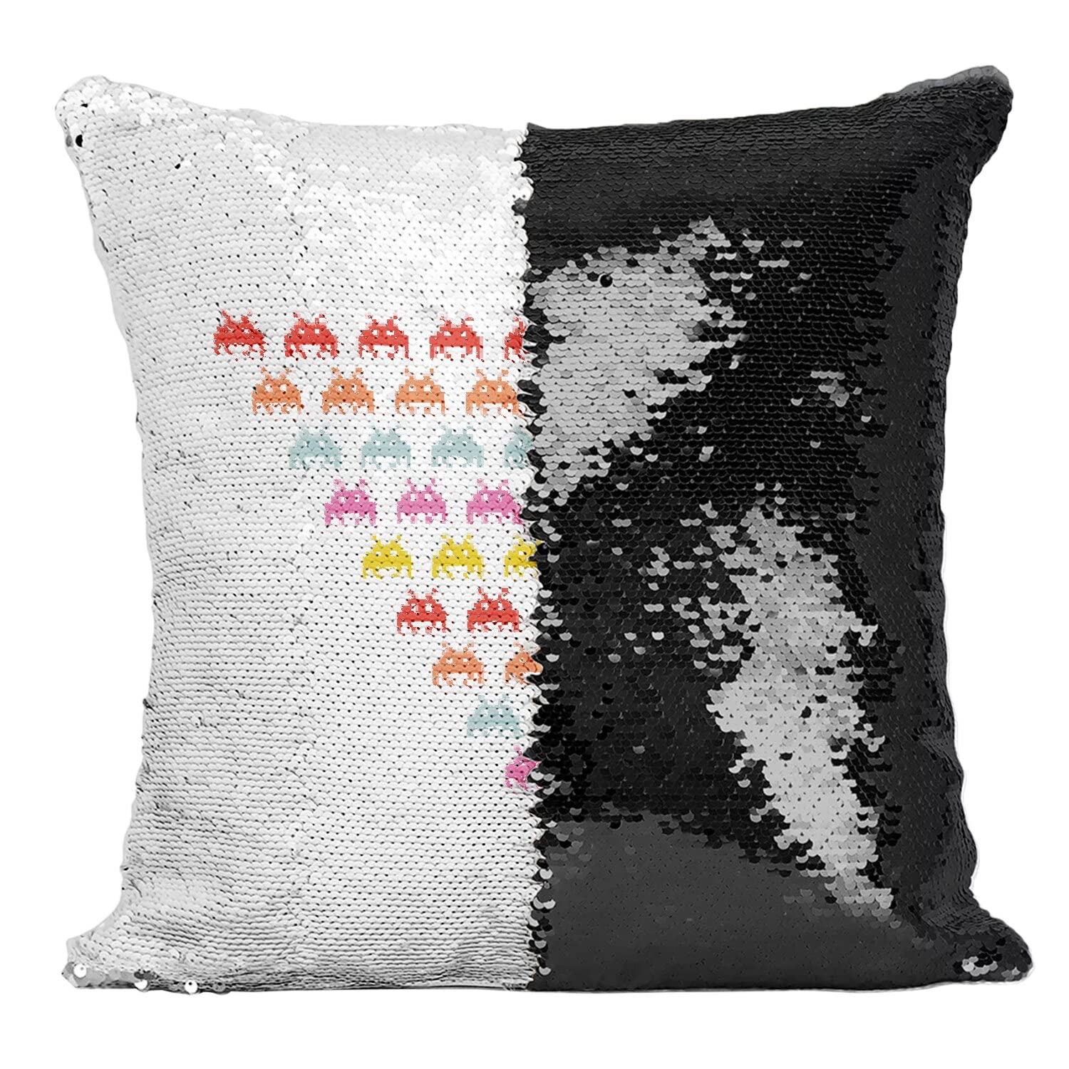 Coussin Sequin Noir Invaders : Le Cadeau Idéal pour Fan de Jeux Vidéo