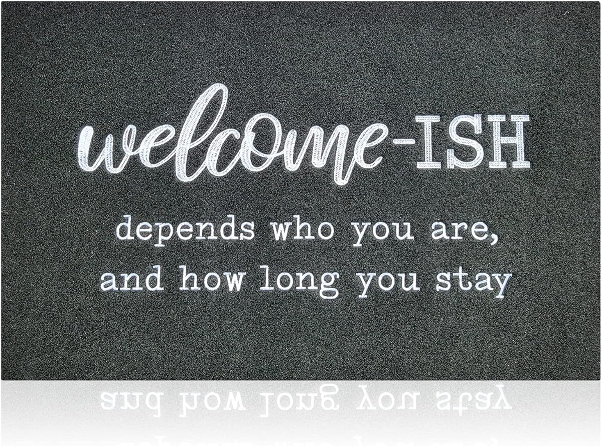 JJUUYOU Door Mats Outdoor Welcome Doormats for Front Door Indoor Entrance Low Profile Non Slip Rubber Back Doormat for Floor Funny Welcome-ish Outside Entry Decor for Patio Farmhouse
