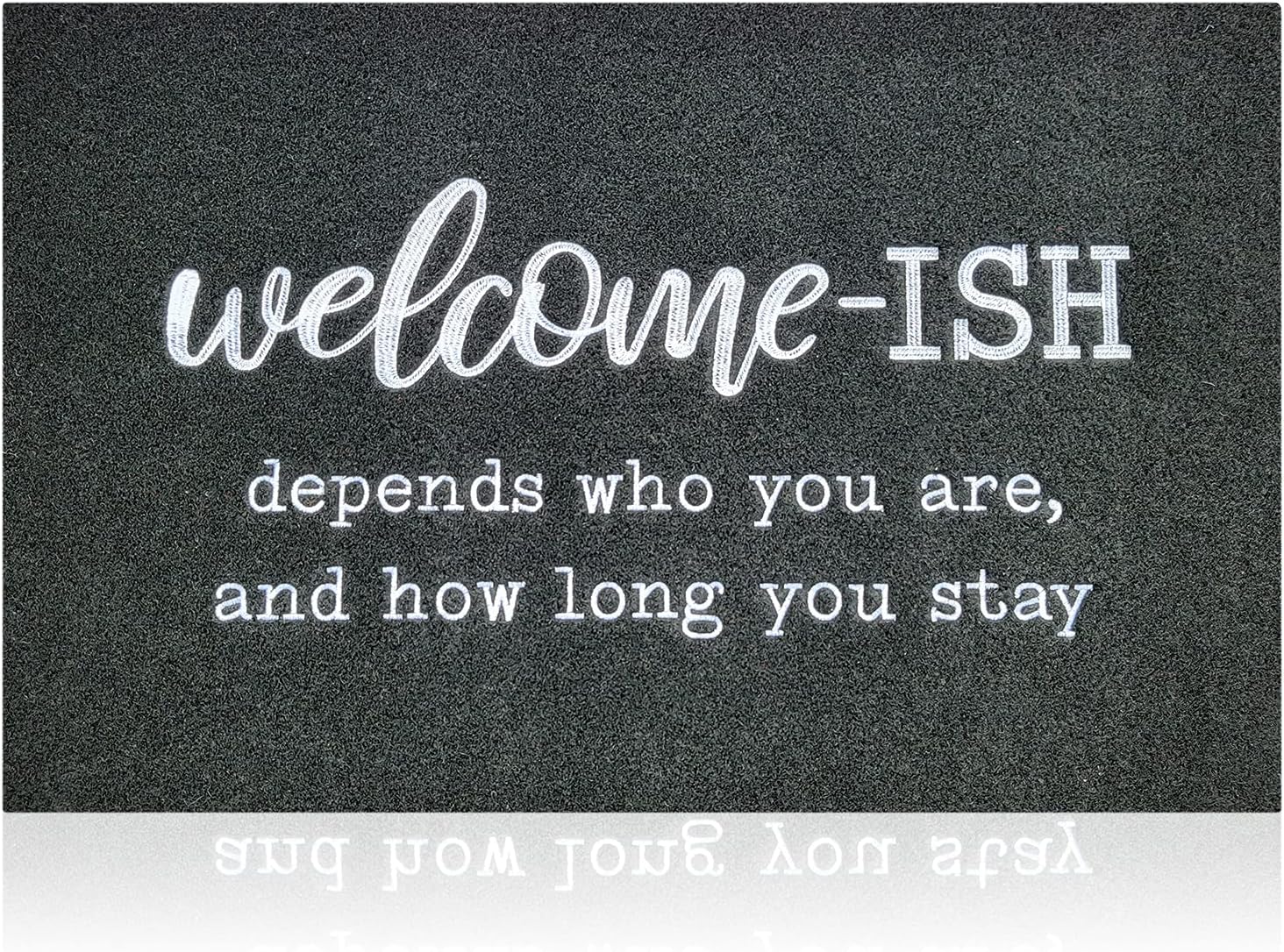 JJUUYOU Welcome Mats Front Door Mat Indoor Outdoor Entryway with Non Slip Rubber Back Funny Welcome-ish Depends Who You are and How Long You Stay Entrance Decor for Home farmhouse-70 x 45 cm