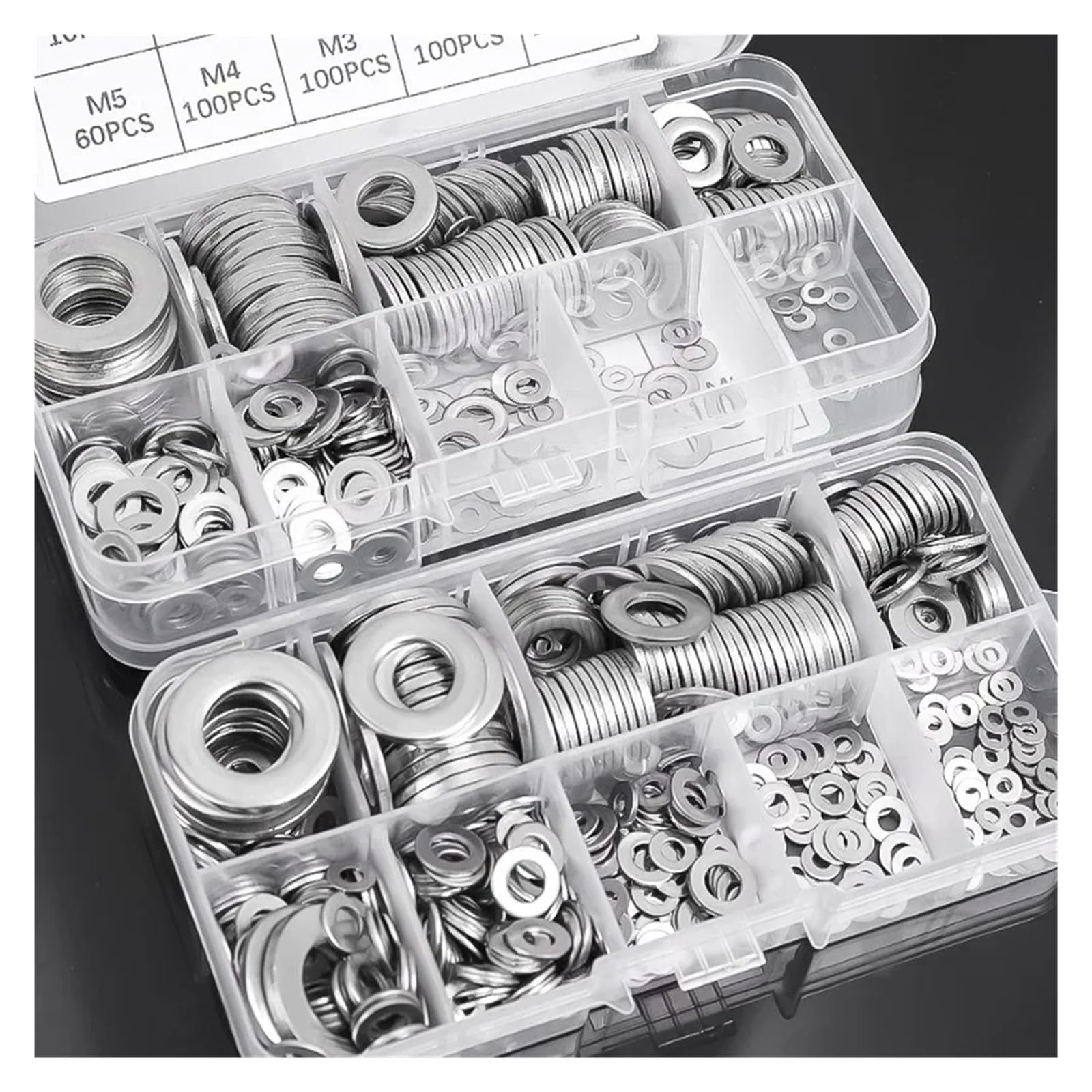 Edelstahl Beilagscheiben 180/360/580/1160-teiliges 304-Edelstahl-Unterlegscheiben-Set, M2-M12 for Heimdekoration, Fabrikreparatur, Küchen, Geschäfte und mehr(1160pcs with box)