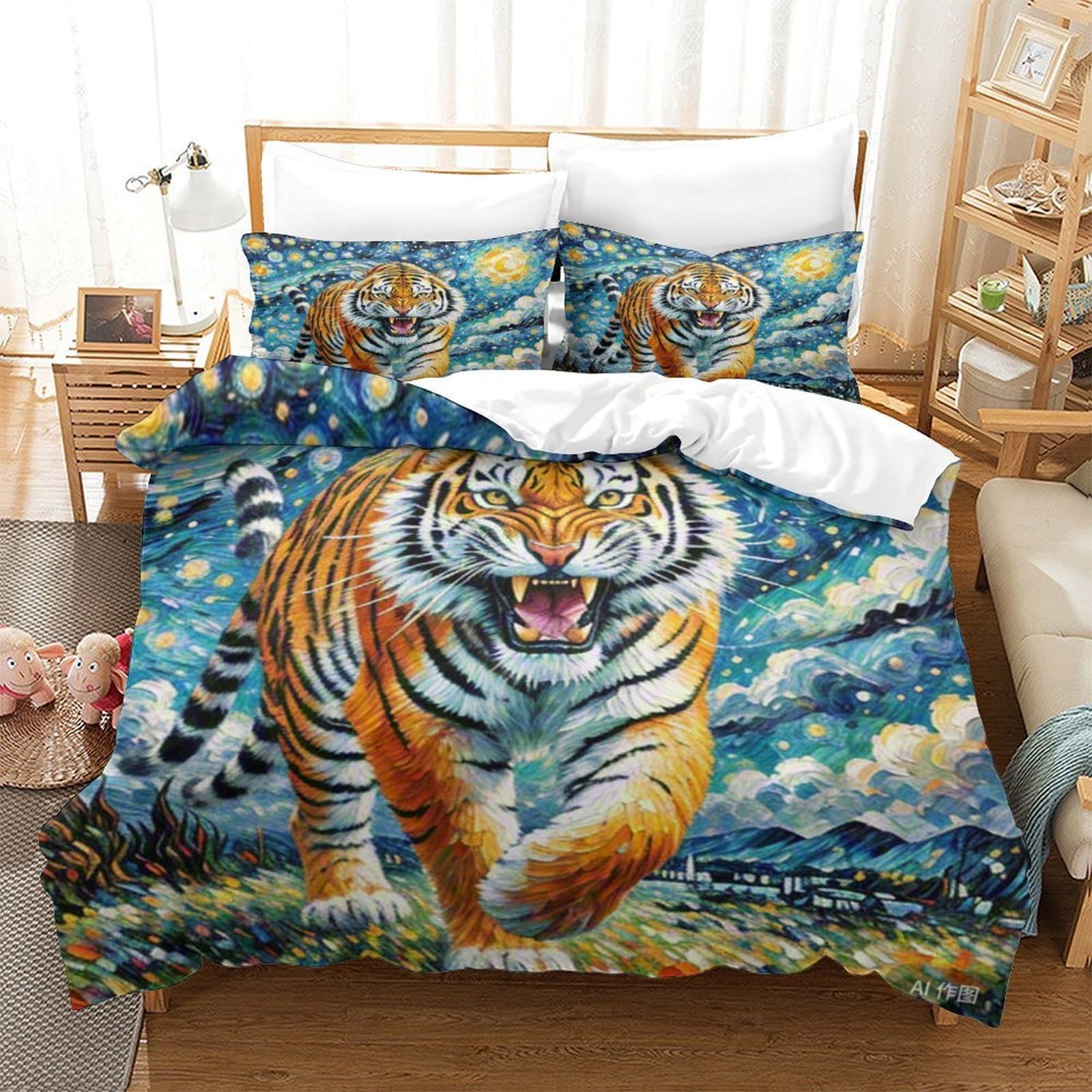 Housse de couette tigre du Bengale 3D 260x220cm en microfibre douce avec sa taie