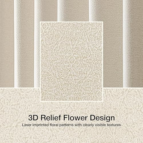 Miniatura 4 de Anmao Cortinas opacas con aislamiento térmico total para dormitorio, sala de estar, juego de 2 paneles de 84 pulgadas de largo, con ojales florales