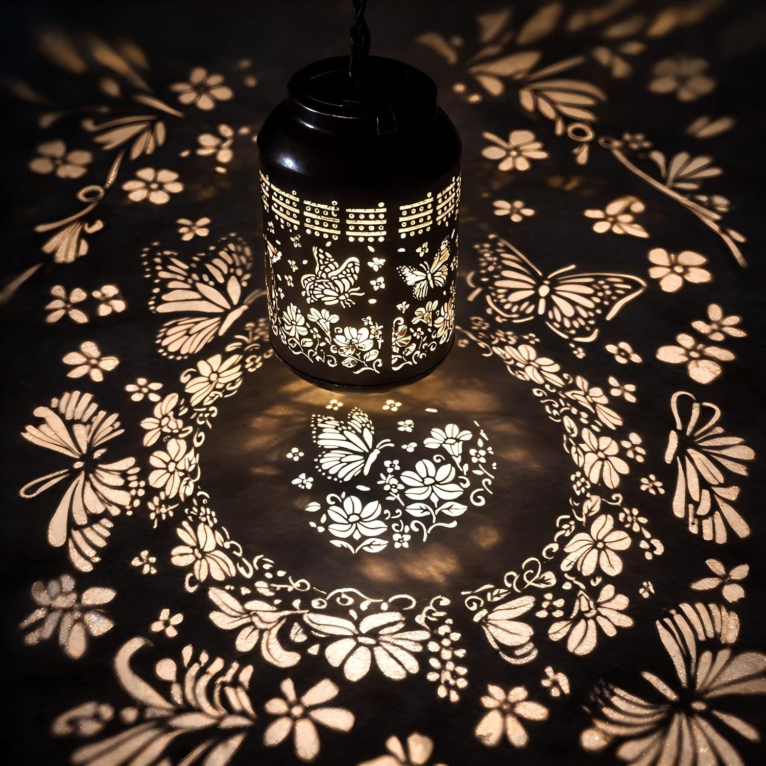 Solar Butterfly Lanterns Outdoor Waterproof with Shadow Projection, Birthday Gifts for Women Mom Grandma Butterfly Lovers, Metal Hanging Solar Lights for Butterfly Garden Decor Patio Yard Backyard