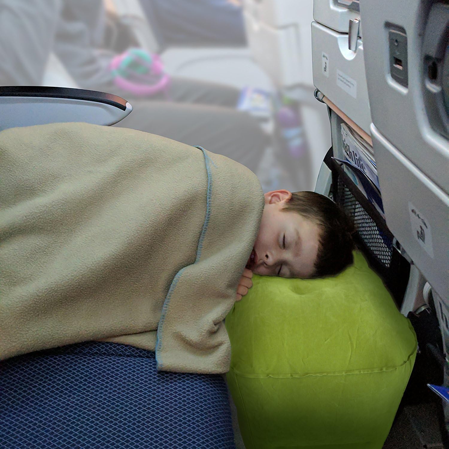 Airplane Pillow for Foot Rest,Portable Travel Accessories Inflatable Blow up Cushion,for Leg Rest on Airplanes, Cars,Home, Trains, Office,and Kids to Sleep on Long Flights or Journeys