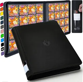 ByderPro1000個以上のポケットトレーディングカードバインダー、1088枚のトレーディングカードを収納可能 - 16ポケットリングレストレーディングカードアルバム トレーディング&スポーツカード用，TCG，レザー+ファスナー完閉｜長期保存に最適な固定ページ&タグ付き