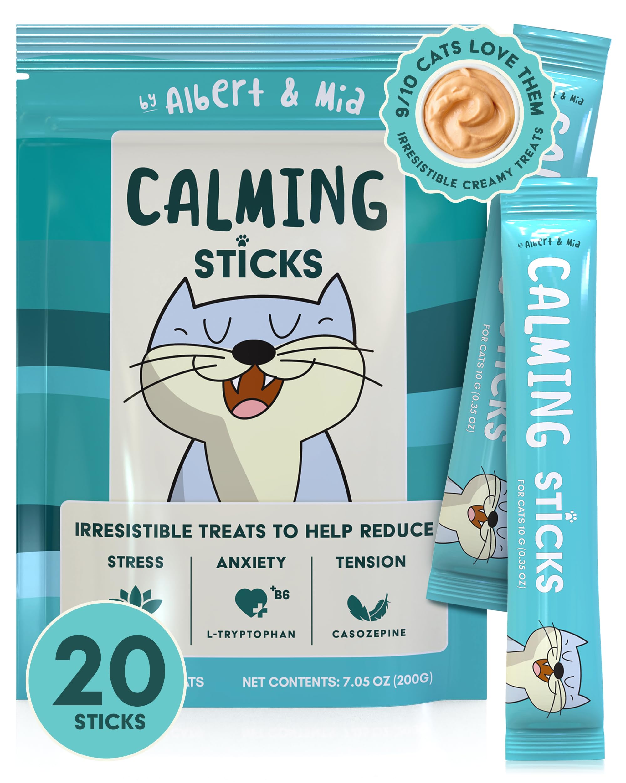 Lickable Cat Calming Treats - Stress & Anxiety Relief for Indoor Cats - Tasty & Vet Calming Treats for Cats & Kittens (Calm Care for Grooming, Car Rides, Travel and Sleep Aid) 20 Pack
