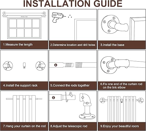 Miniatura 6 de DHLDWQ Barras de cortina industriales, paquete de 2 barras de cortina resistentes de 1 pulgada, barra de cortina para interiores y exteriores, barra