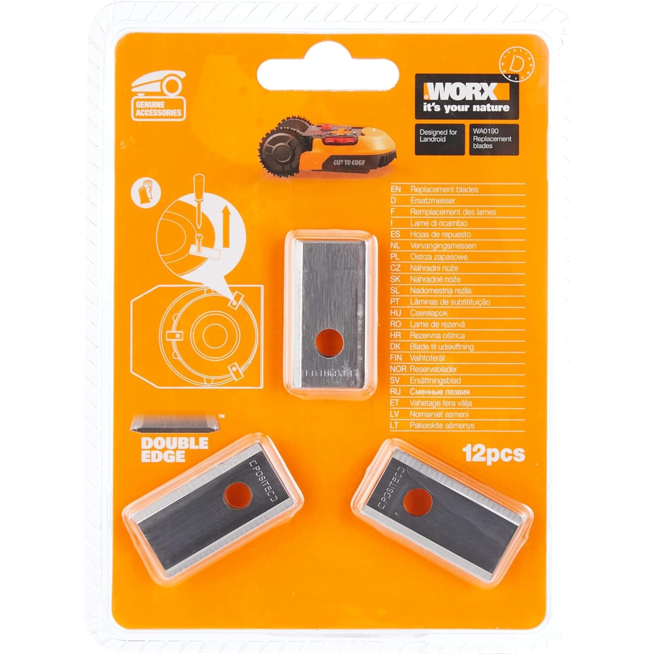 WORX WA0190 Lot 12 lames de rechange d'origine pour robots tondeuses Landroid