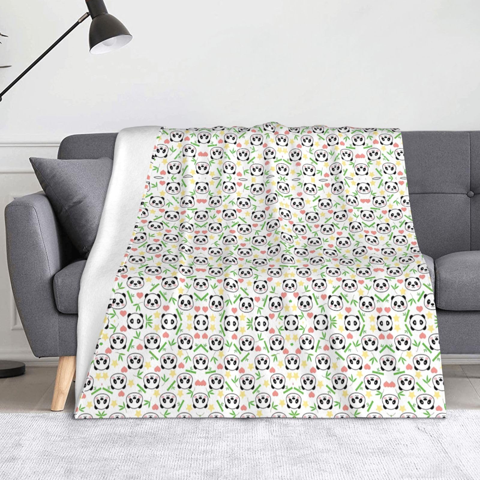 Couverture douce flanelle respirante imprimé panda et plaid peluche 152x127cm