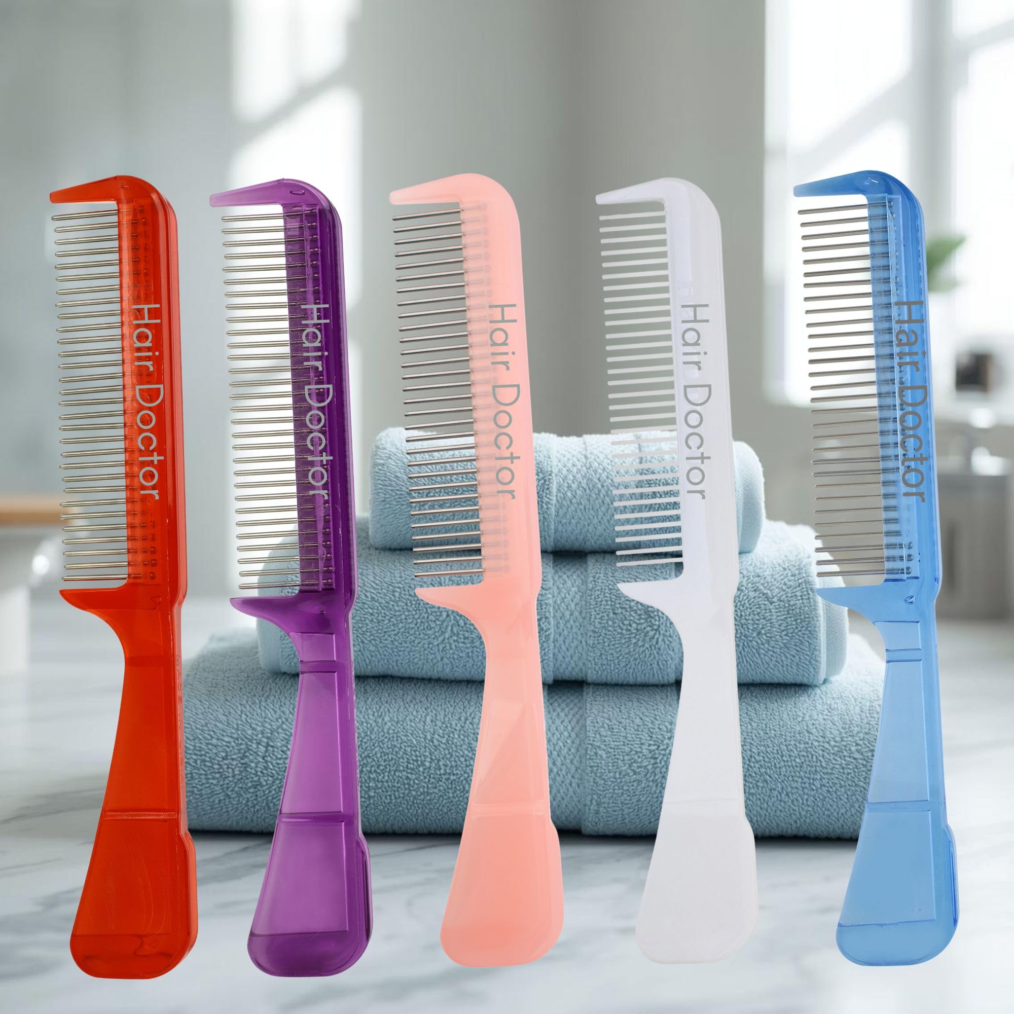 The Hair Doctor Peine de mango con dientes de acero inoxidable giratorios suaves y sedosos (30 dientes, morado real) - Reduce la rotura y la pérdida del cabello