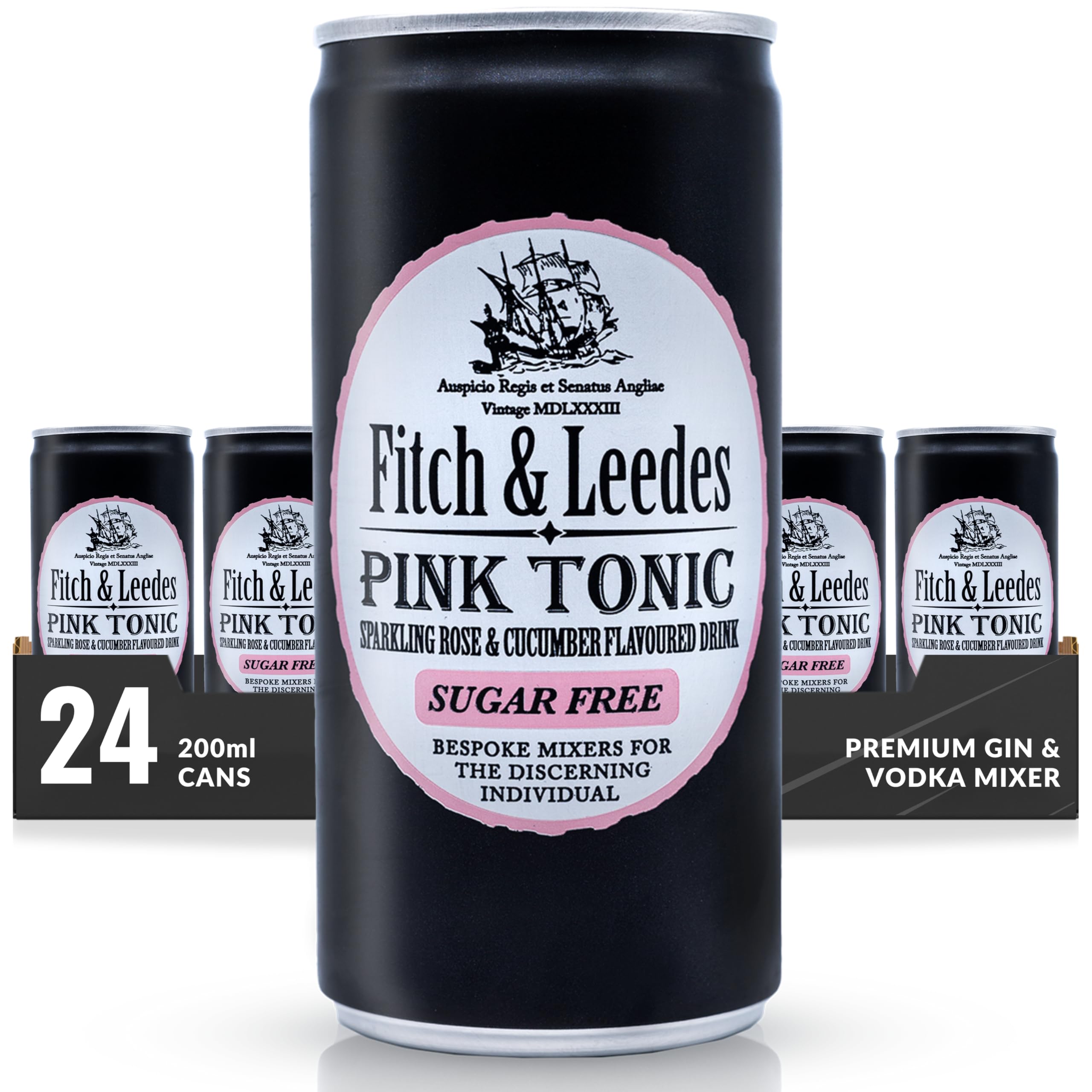 Fitch & Leedes Sugar-Free Pink Tonic – 24 x 200ml Rose & Cucumber Mixer