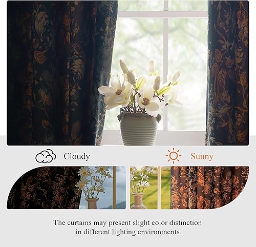 Miniatura 5 de StangH Cortinas de terciopelo negro para sala de estar  Elegante decoración del hogar, cortinas de terciopelo grueso y pesado con patrón floral