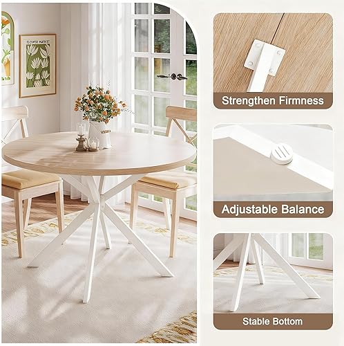 Miniatura 5 de ChooChoo Mesa de comedor redonda de 47.2 pulgadas para 4, mesa de cocina de madera de granja, mesa de comedor circular para cocina y comedor (roble