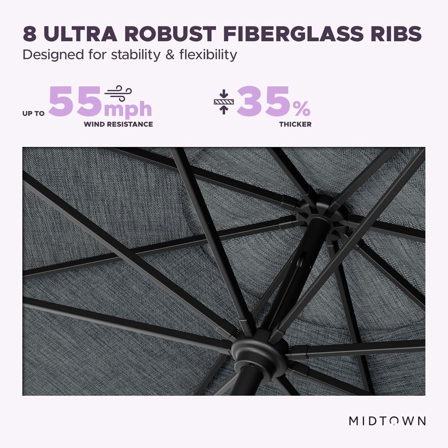 Midtown Umbrellas – The Swilt 10 Ft Patio Umbrella with 360° Swivel & Tilt Mechanism, Sunbrella Fabric & 8 Fiberglass Ribs – Outdoor Umbrella for Deck, Pool & Cafes – Cast Slate Canopy, Black Pole