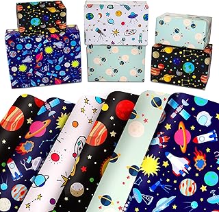 Outer Space Wrapping Paper Birthday Wrapping Paper for Boys Girls Kids Childrens Men Women - Gift Wrapping Paper Set with Blue White Navy Bulk Packaging Paper Assortment for Birthday Party Holiday Decoration DIY Crafts Supplies - Galaxy Spaceship Galactic Planets Solar System Rocket present Wrapping Paper flat Sheets - Outer Rocket birthday Gift Wrap Set - 6 Sheets, 28" x 20" Per Sheet
