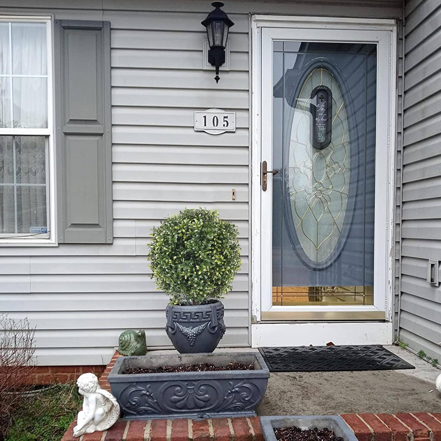 [Set of 2] 4ft Artificial Outdoor Topiary Trees, UV Protected Faux Boxwood Spiral Trees for Front Porch, Weather Resistant Fake Cedar Topiary in Pot for Home Entryway Garden Patio Decor (Green)