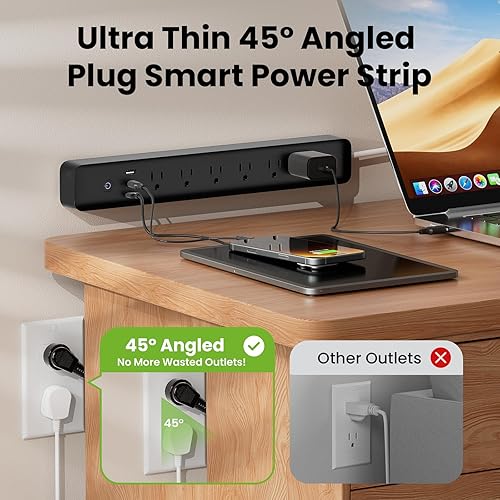 Vista 7 de GHome Smart Regleta de alimentación con 6 tomas inteligentes y 3 puertos USB (carga rápida de 30 W, 2A1C), protector de sobretensiones WiFi funciona