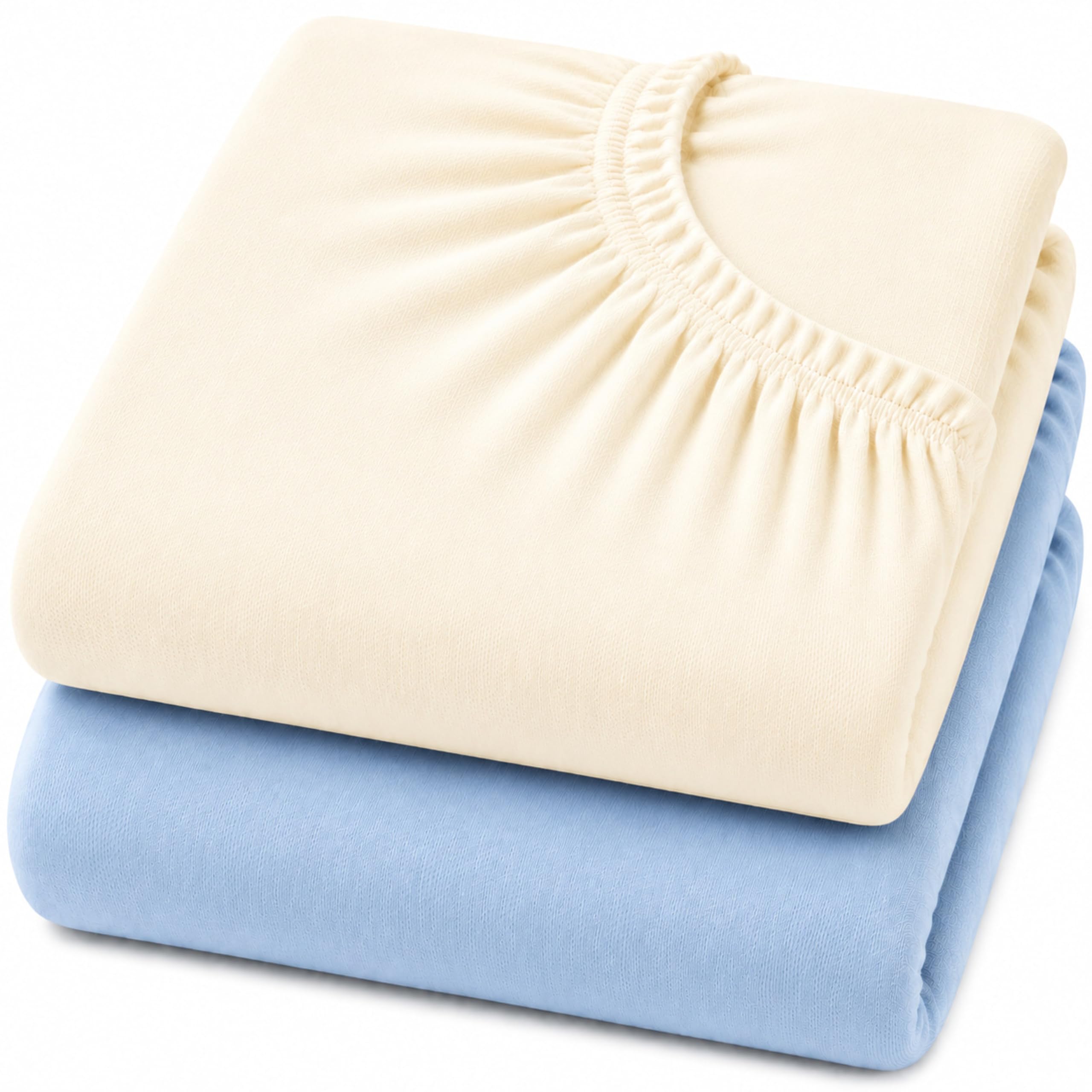 Dudu N Girlie Next to Me Crib Sheets 85x51cm – Cream & Blue, 2 Pack, 100% Jersey Cotton Fitted Bedding for Bedside & Co-Sleeping Cribs