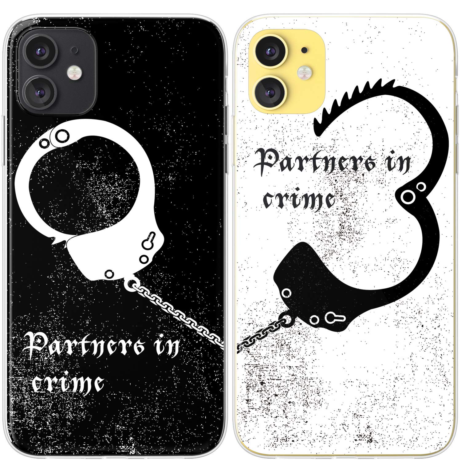 Mertak Matching Cases Compatible with iPhone 16 15 Pro Max 14 Plus 13 12 Mini 11 SE XS S25 S24 Handcuff Silicone Cute White Partners in Crime Cover Black Couple Slim Clear Anniversary