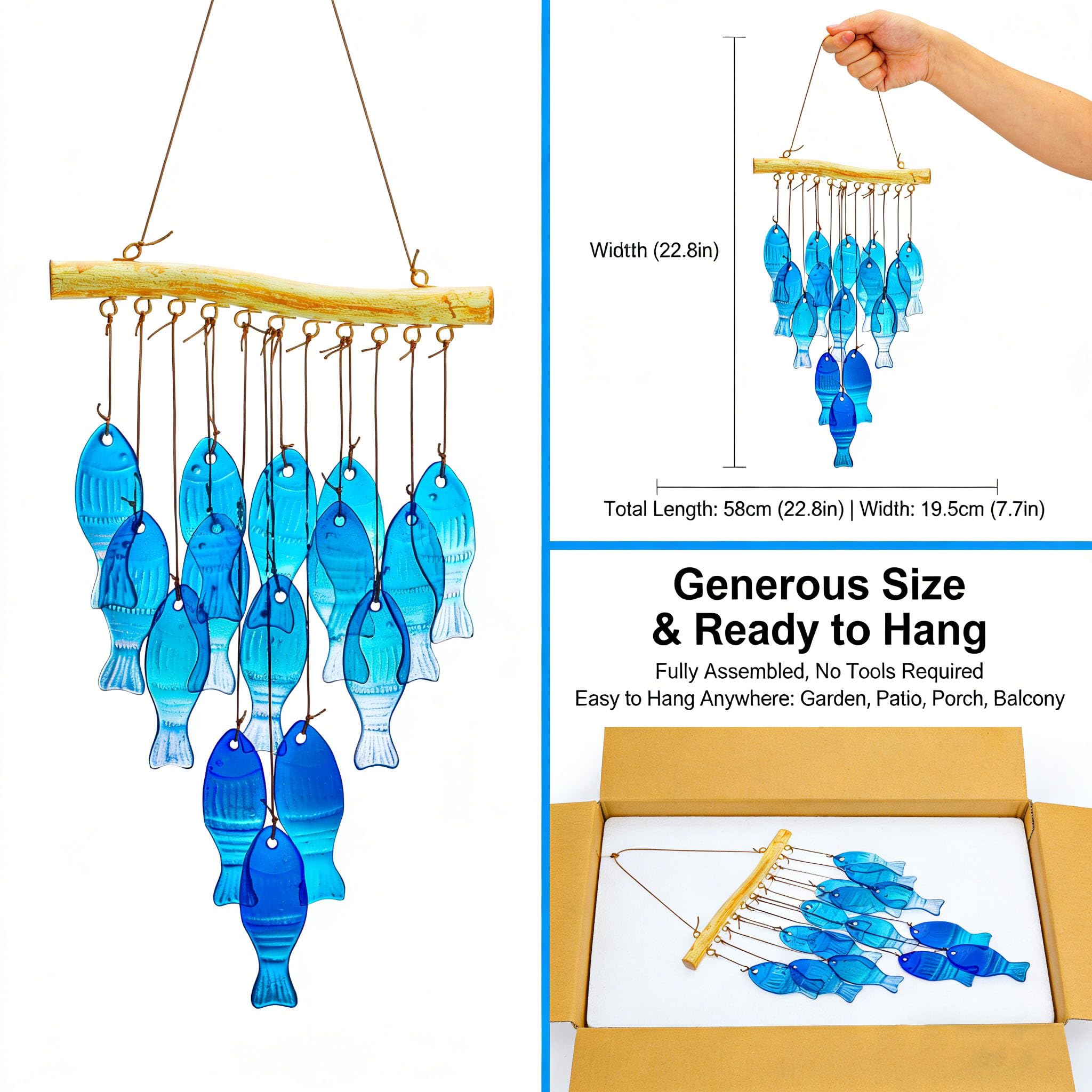 Boho Schelp Windgong Voor Buiten – 45 Cm Lang, Wit, Handgemaakt, Zacht En Rustgevend Geluid Voor Tuin, Balkon Of Raam