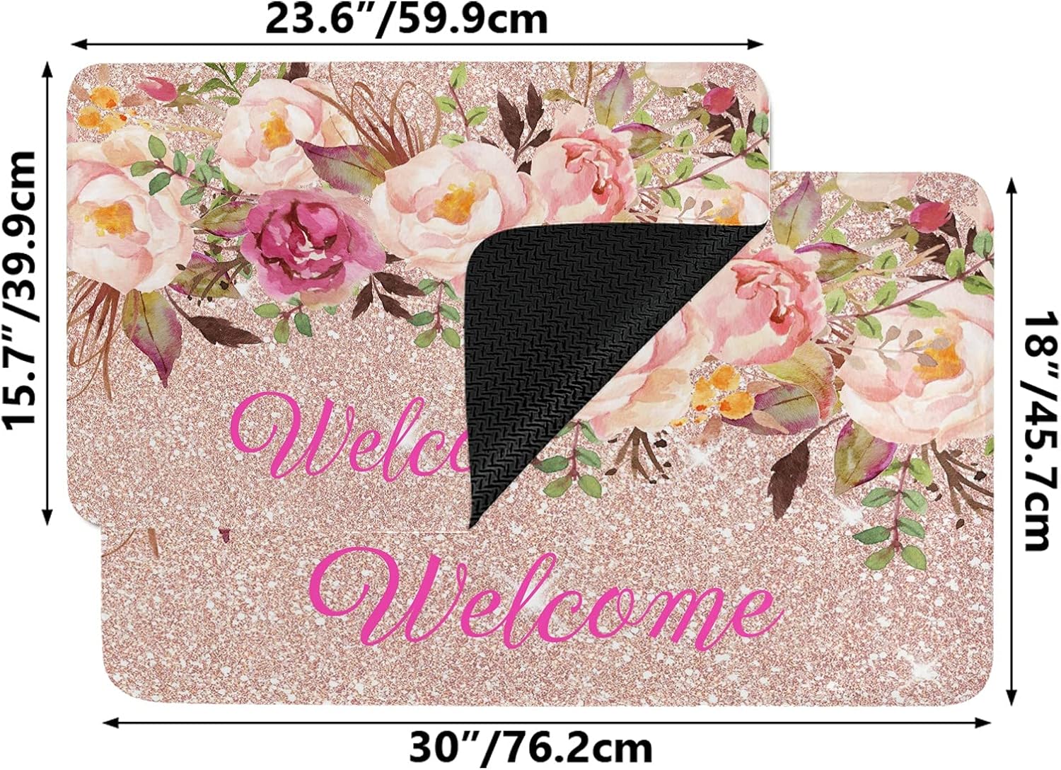Rose Gold Blush Pink Floral Doormat Entry Rugs Door Mat Area Rug Home Decoration for Birthday Wedding Gift 30"x18"