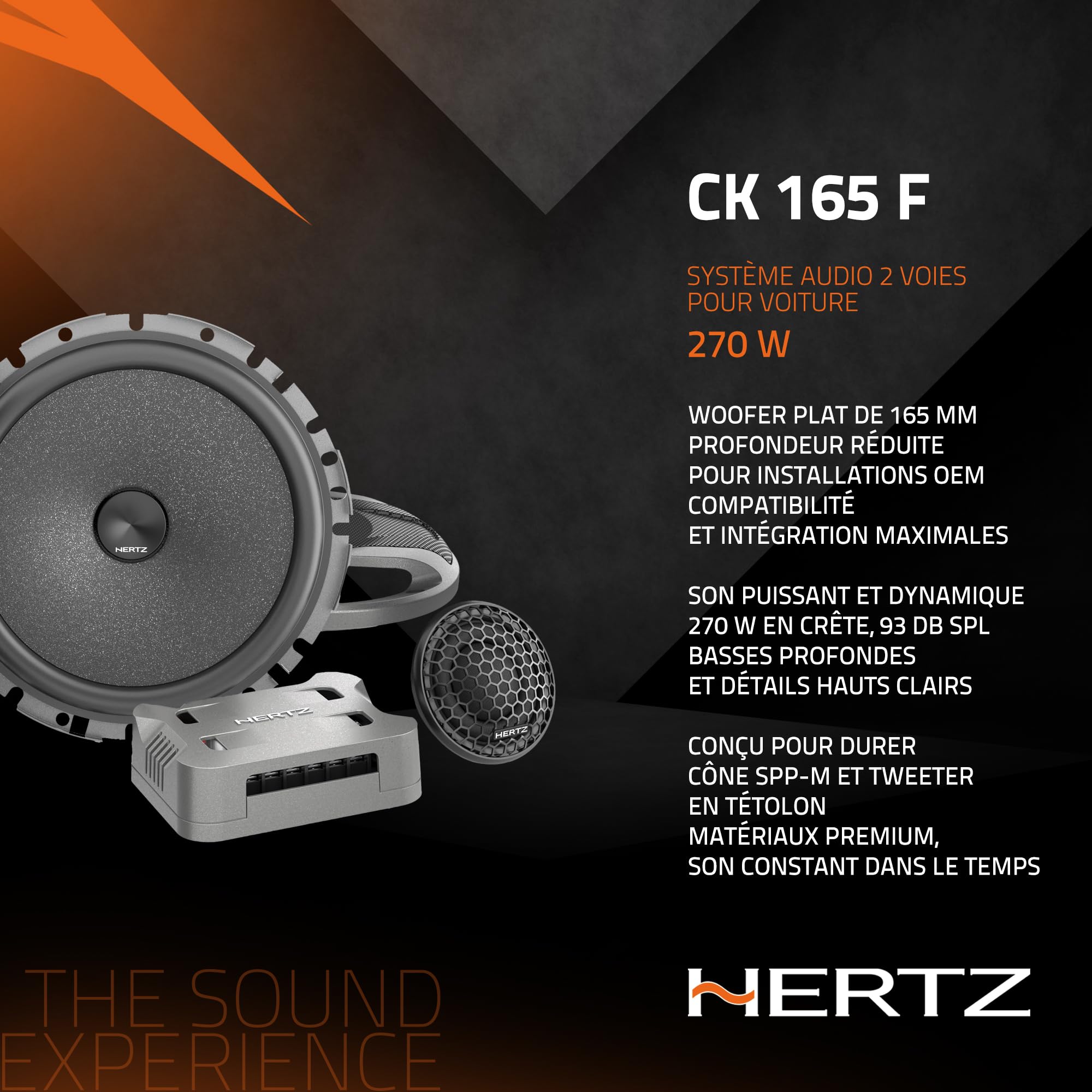 Hertz CK 165 F kit 2 Voies 165 mm, 270 W | tweeter 26 mm, filtre inclus, 6,5 pouces, 90 W RMS, 4 Ohm, 92 dB, grilles incluses