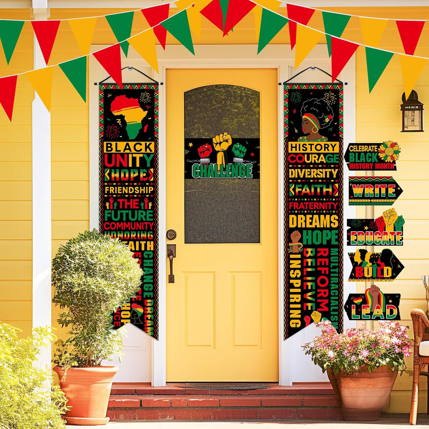 Pasimy 14 Pcs Black History Month Decorations Black History Month Hanging Banner Triangle Flag Porch Sign Yard Signs Decoration for African American Heritage Festival Party Supplies Favor