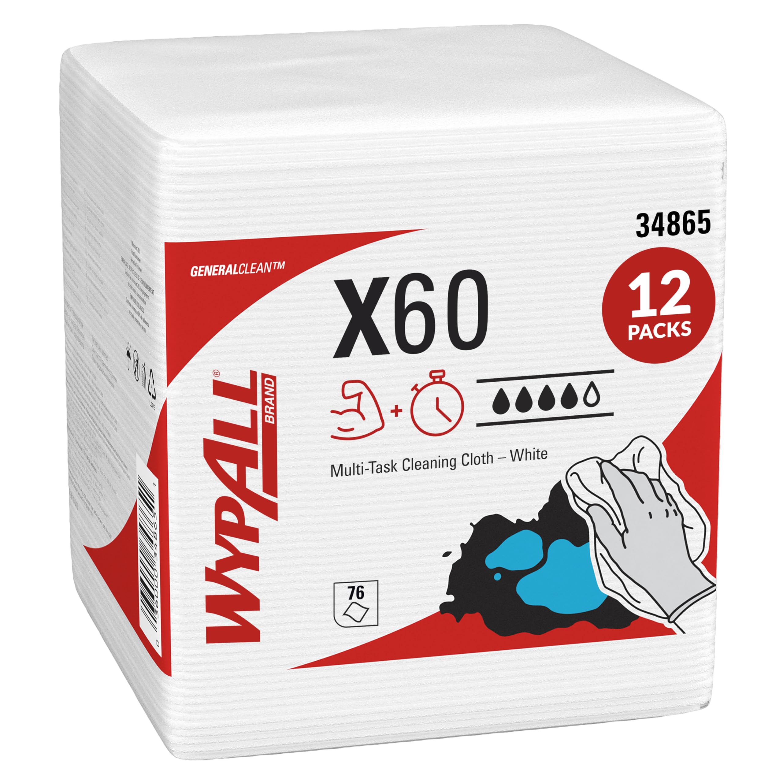 WypAll GeneralClean X60 Multi-Task Cleaning Cloths, 12 x 76 Towels (34865)